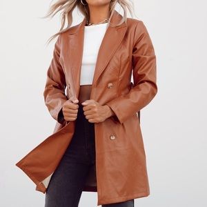 Camel Vegan Leather Trench Blazer